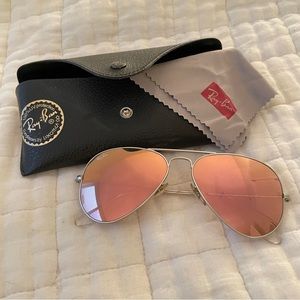 Ray Ban Rose Gold Silver Flash Aviator Sunglasses